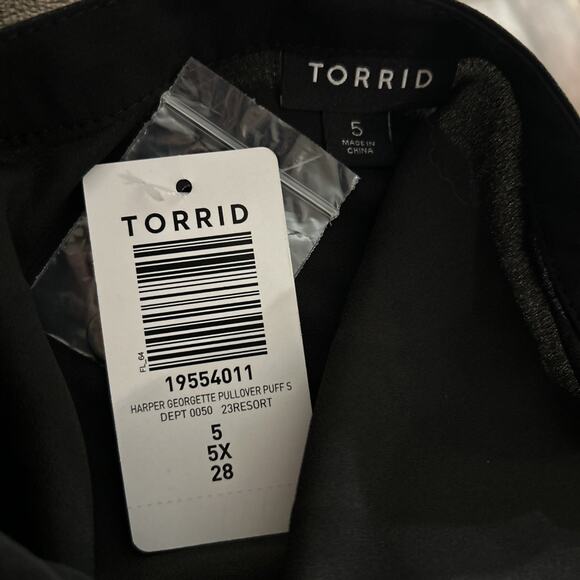 Torrid Top Women's 5X Deep Black Georgette Puff Sleeve Peasant Witchy Boho Flowy - Picture 4 of 5